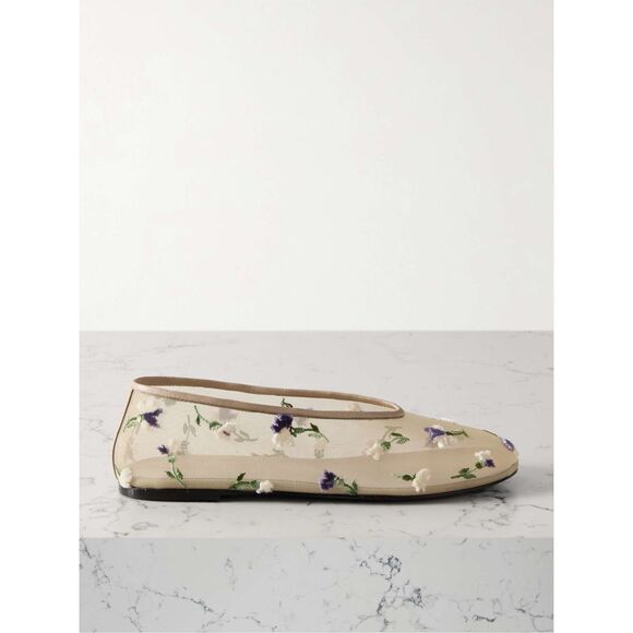 Khaite Embroidered Floral Slip-on Mesh Marcy Flat Neutral Size 37 $950